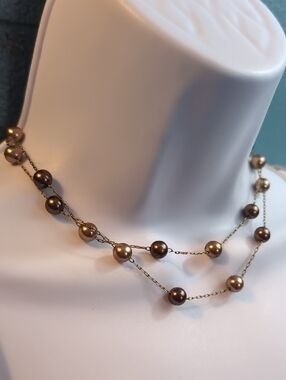 Roman RMN Faux Pearl & Delicate Chain Necklace- Signed